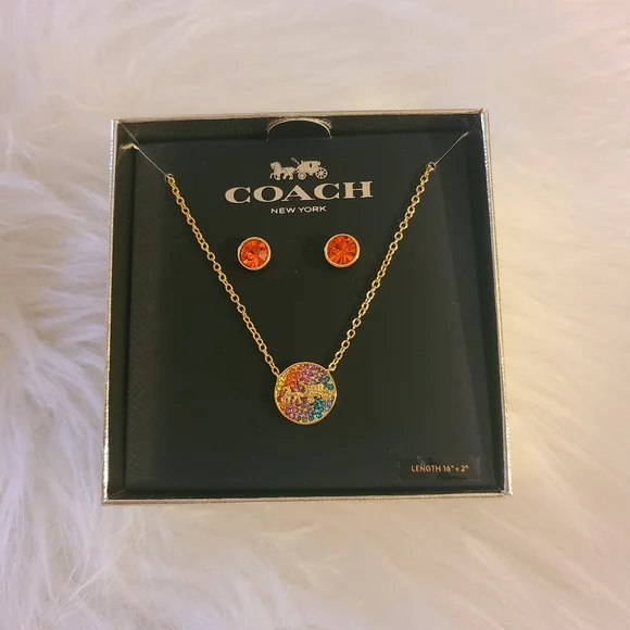 Coach Horse Carriage Necklace & Earring Set NIB - Picture 2 of 6